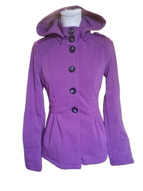 BONGO Purple Hooded Button-Front Pea Coat